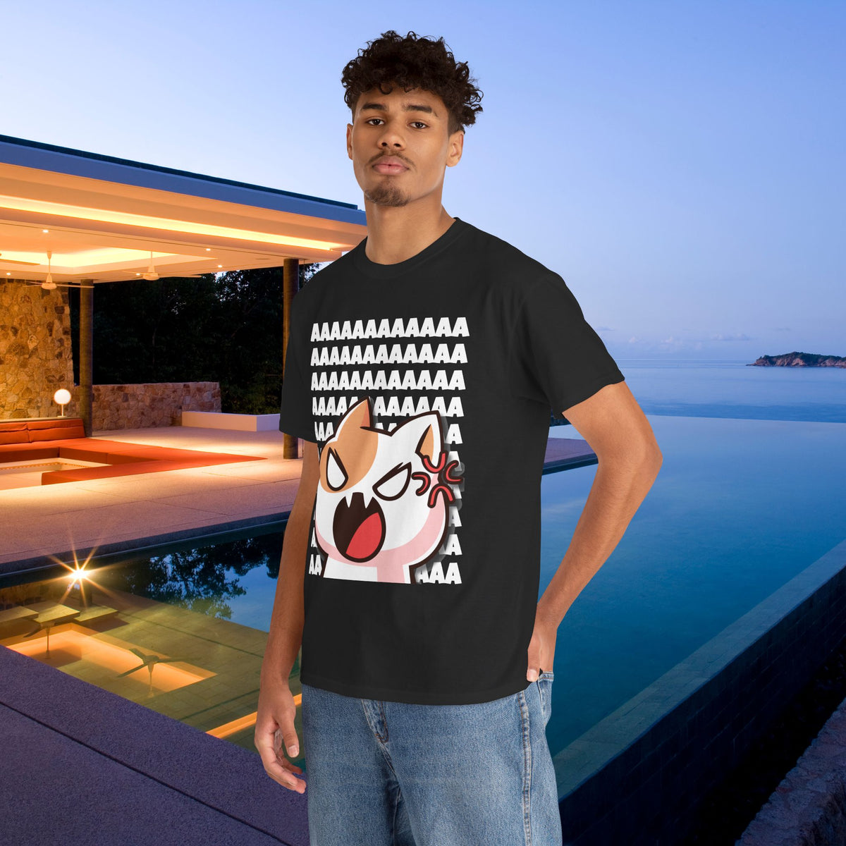 Funny Cat Screaming Meme Graphic T-shirt, Stupid Gifts for Friends, Silly Cats Tee, Weird Tshirt, Cringey Tees, Unhinged