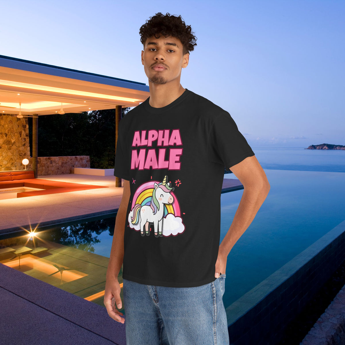 Alpha Male Ironic T-Shirt - Funny Ironic Graphic Tee, Rainbow Unicorn Shirt, Funny Meme Gift
