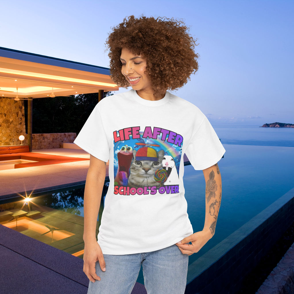 Life after School's Over Funny Meme Dreamcore Graphic T-shirt, Stupid Gifts for Friends, Silly Cats Tee, Weird Tshirt, Cringey Tees
