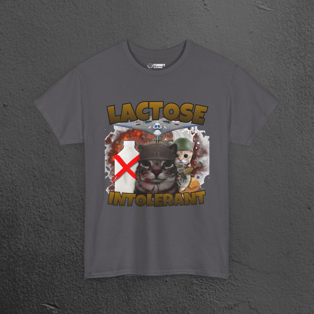 Lactose Intolerant Funny Cat Meme T-shirt, Stupid Gifts for Friends, Silly Cats Tee, Weird Tshirt, Cringey Tees, Unhinged