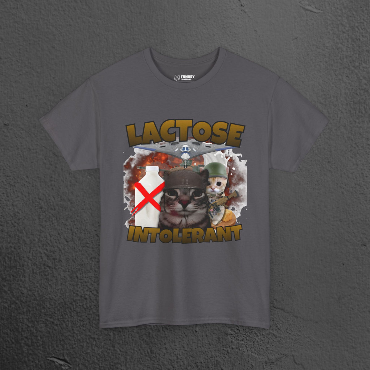 Lactose Intolerant Funny Cat Meme T-shirt, Stupid Gifts for Friends, Silly Cats Tee, Weird Tshirt, Cringey Tees, Unhinged