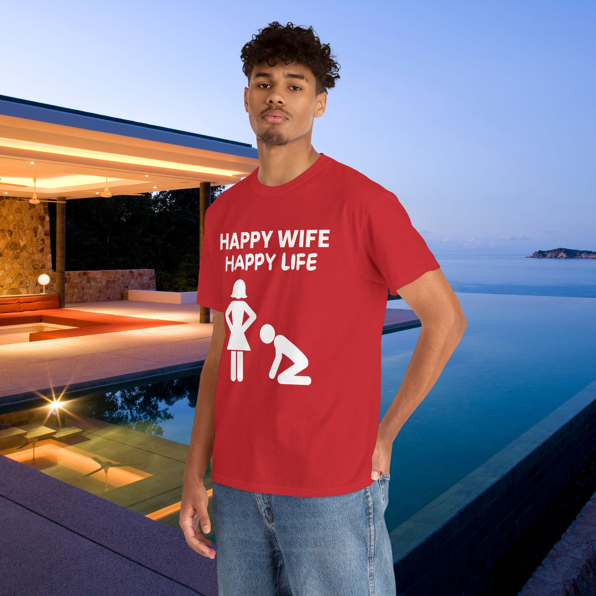 Happy Wife Happy Life - Funny Husband Graphic Tee Shirt, Funny Gift for Wife or Husband,Romantic Funny T-Shirt
