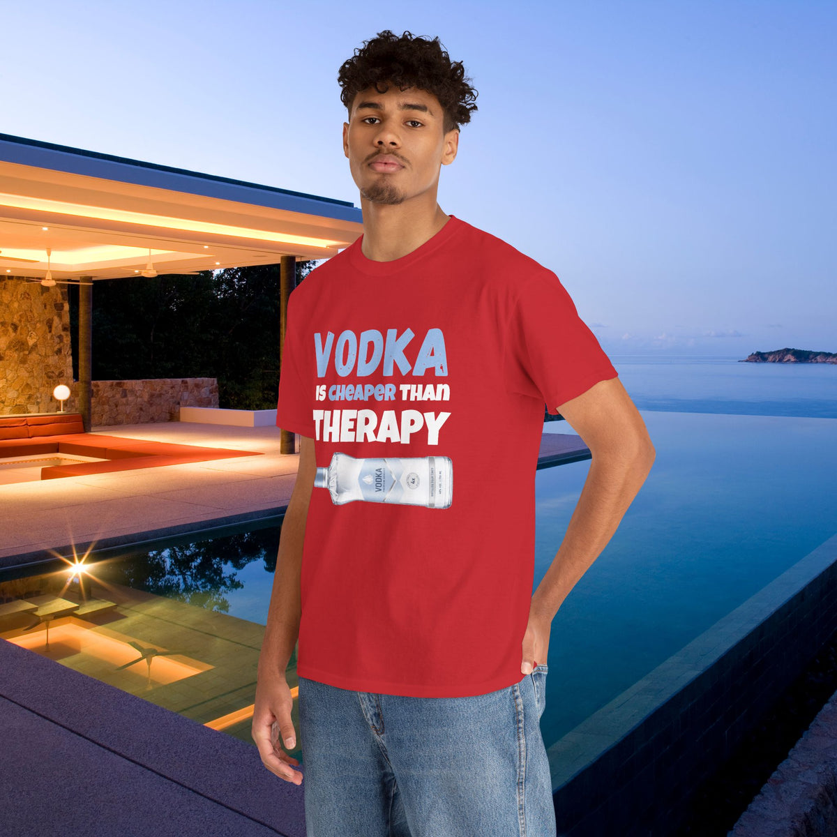Vodka is cheaper than Therapy - Funny Graphic Alcohol Tee, Party Meme Shirt for Men and Women
