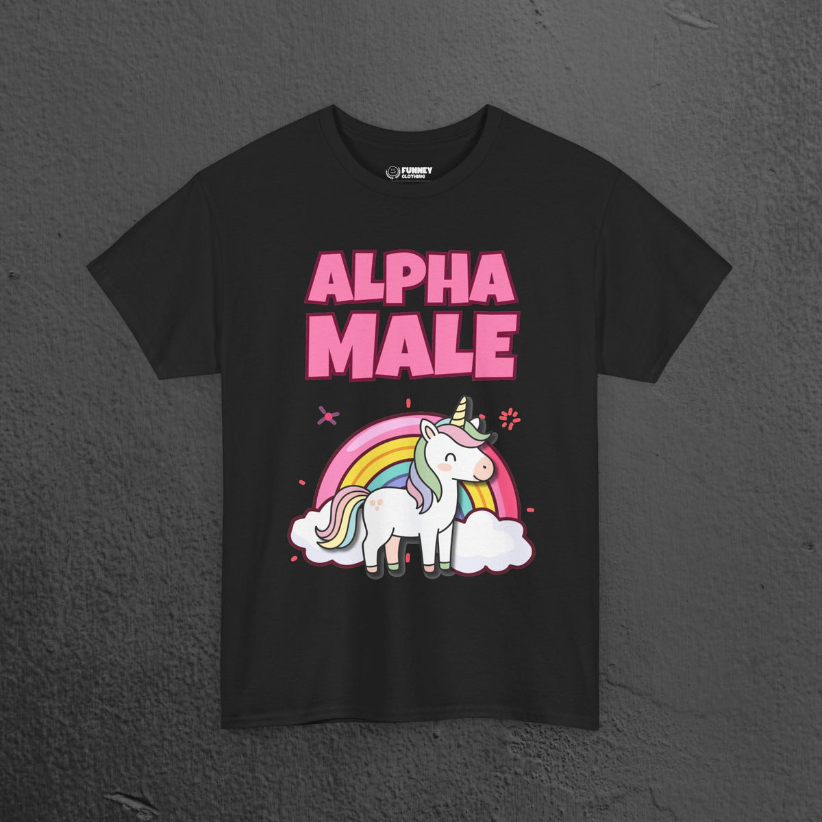 Alpha Male Ironic T-Shirt - Funny Ironic Graphic Tee, Rainbow Unicorn Shirt, Funny Meme Gift