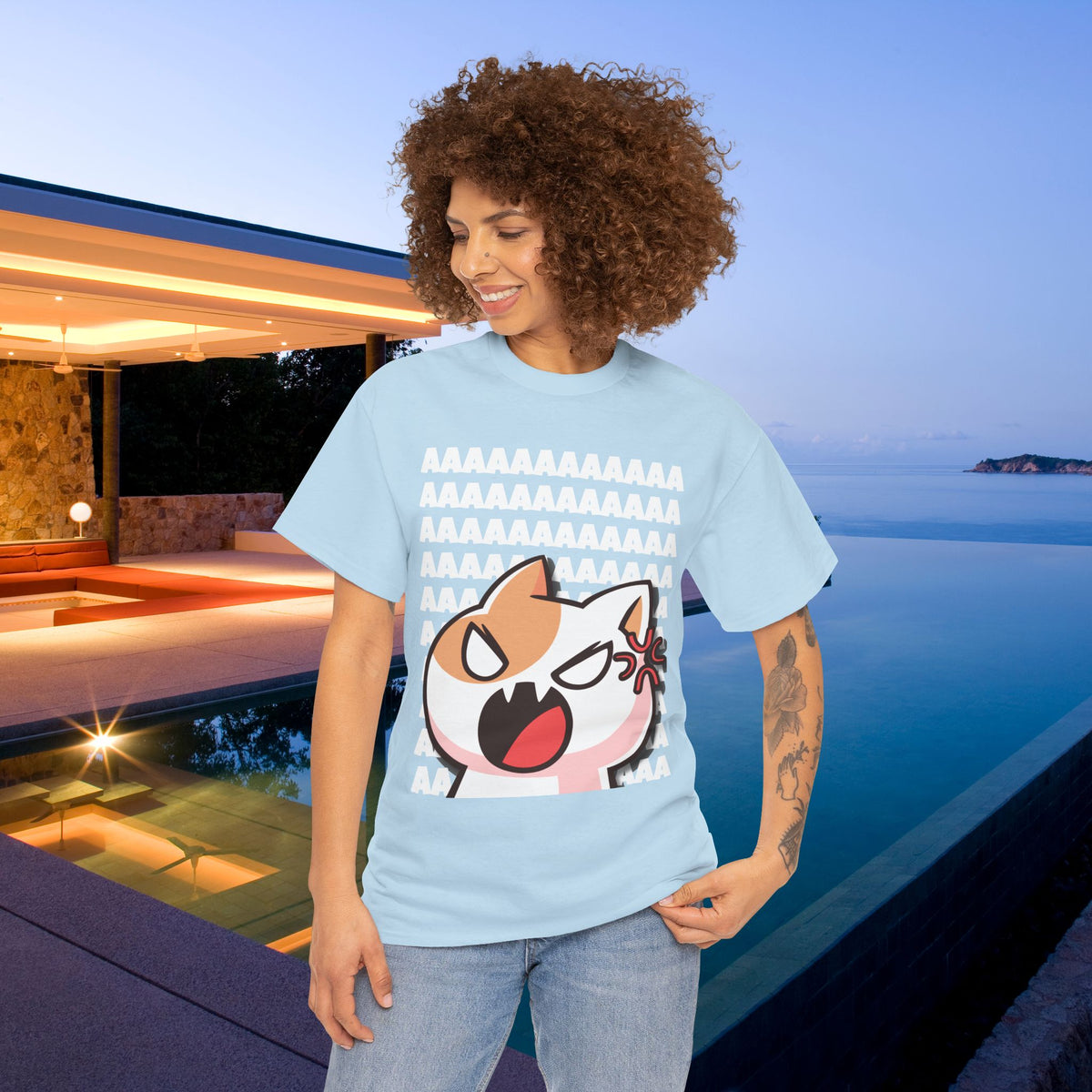 Funny Cat Screaming Meme Graphic T-shirt, Stupid Gifts for Friends, Silly Cats Tee, Weird Tshirt, Cringey Tees, Unhinged