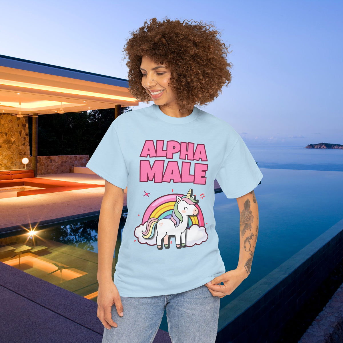 Alpha Male Ironic T-Shirt - Funny Ironic Graphic Tee, Rainbow Unicorn Shirt, Funny Meme Gift