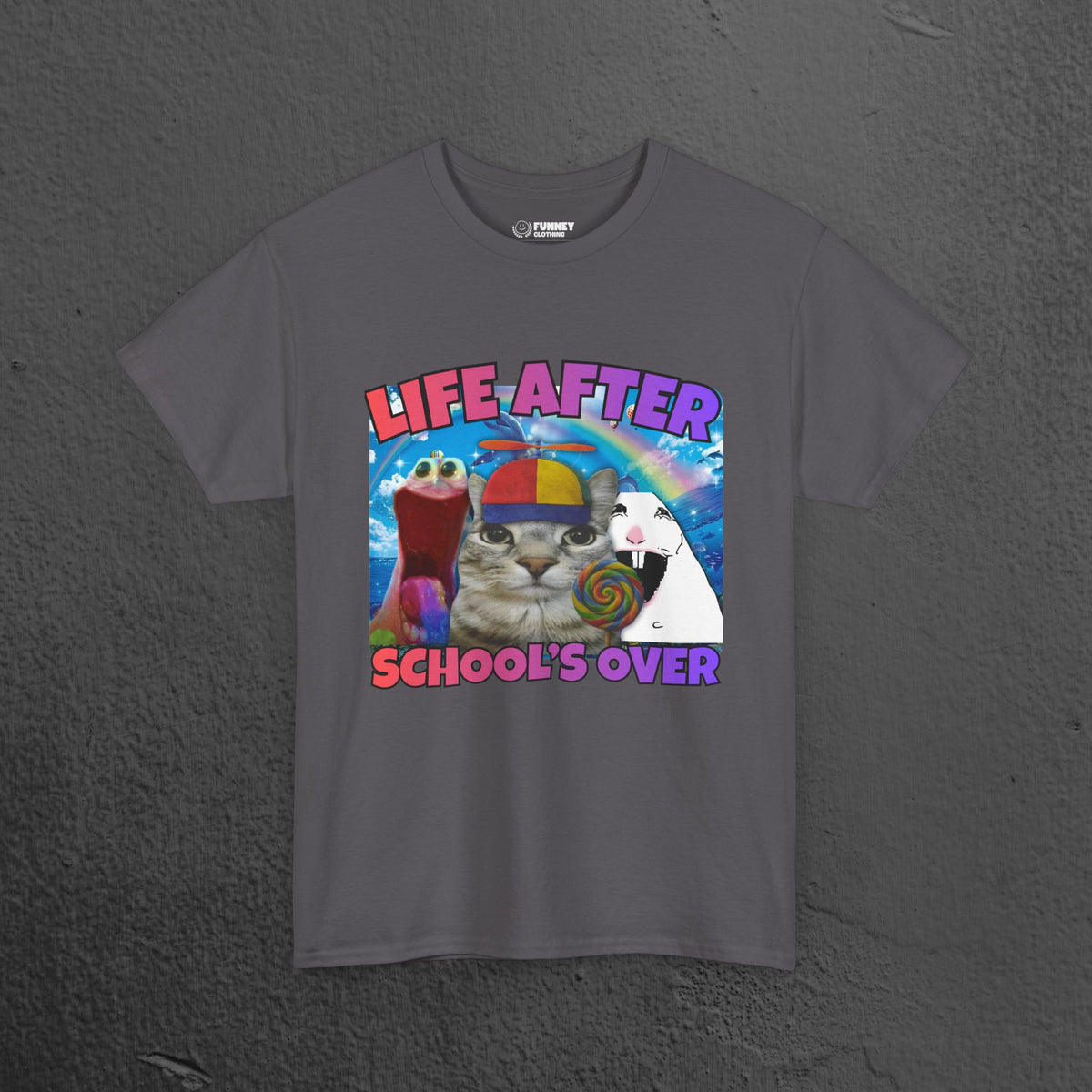 Life after School's Over Funny Meme Dreamcore Graphic T-shirt, Stupid Gifts for Friends, Silly Cats Tee, Weird Tshirt, Cringey Tees