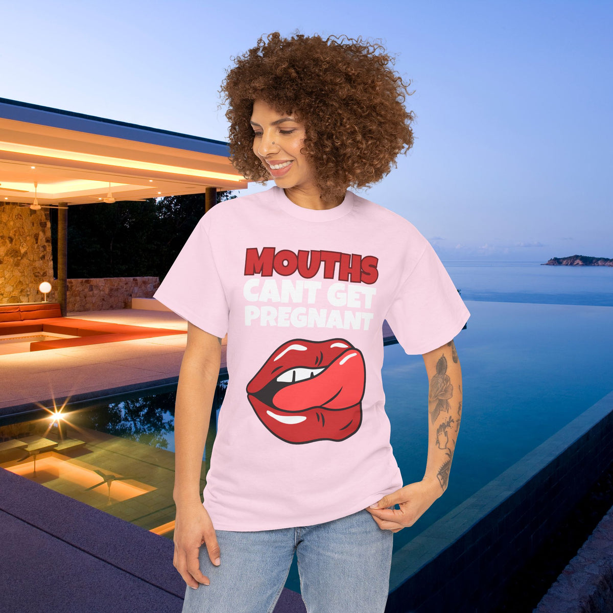 Mouths can't get pregnant - Funny Inappropriate T-Shirt, Romantic Inappropriate Graphic Tee