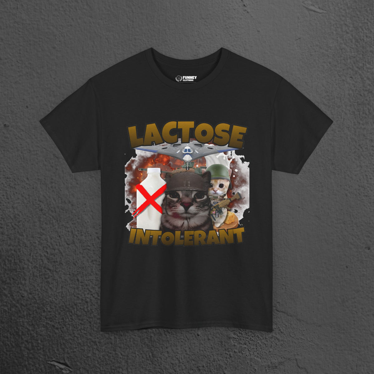 Lactose Intolerant Funny Cat Meme T-shirt, Stupid Gifts for Friends, Silly Cats Tee, Weird Tshirt, Cringey Tees, Unhinged