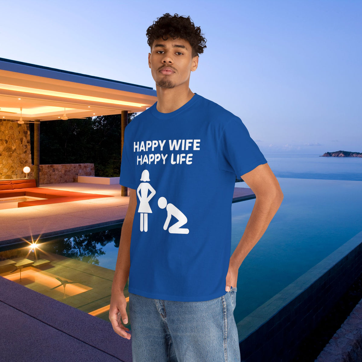 Happy Wife Happy Life - Funny Husband Graphic Tee Shirt, Funny Gift for Wife or Husband,Romantic Funny T-Shirt