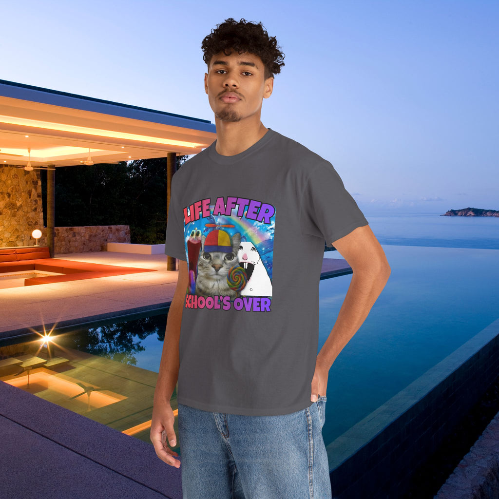 Life after School's Over Funny Meme Dreamcore Graphic T-shirt, Stupid Gifts for Friends, Silly Cats Tee, Weird Tshirt, Cringey Tees
