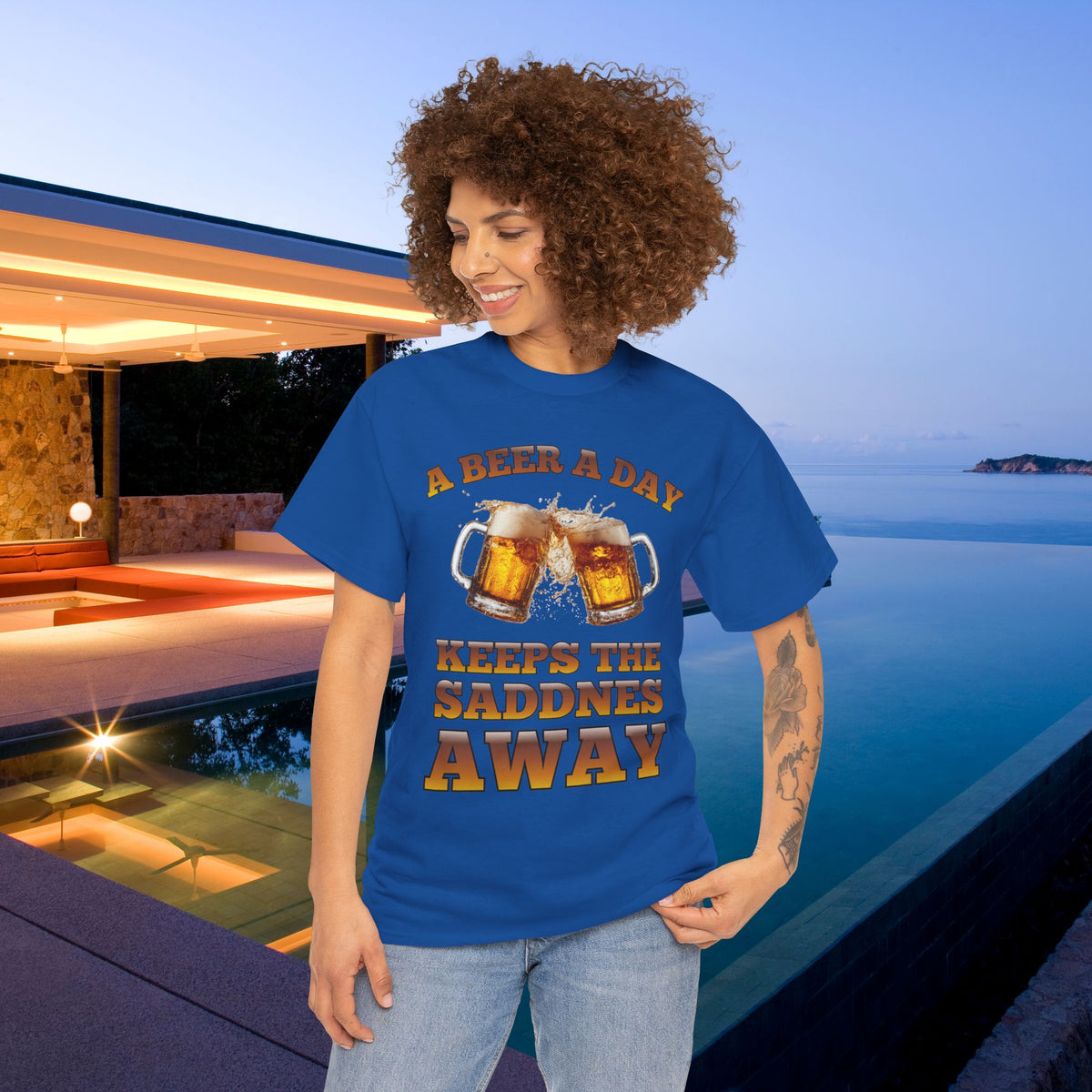 A beer a day keeps the sadness away - Funny Beer Alcohol Graphic Tee, Funny Alcohol Meme Tshirt