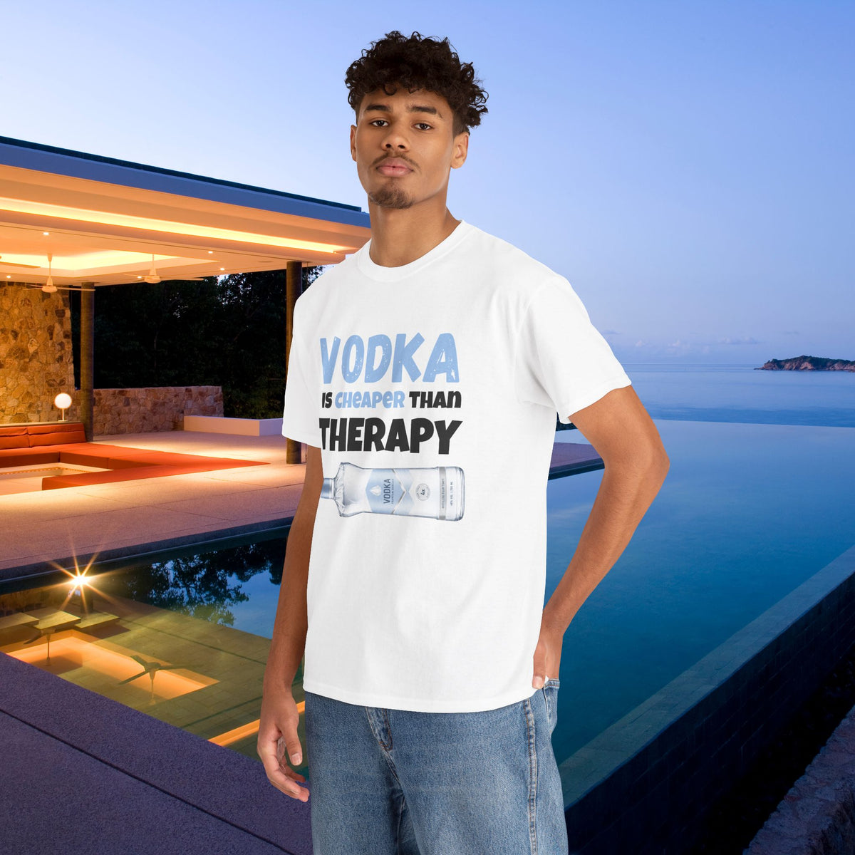 Vodka is cheaper than Therapy - Funny Graphic Alcohol Tee, Party Meme Shirt for Men and Women