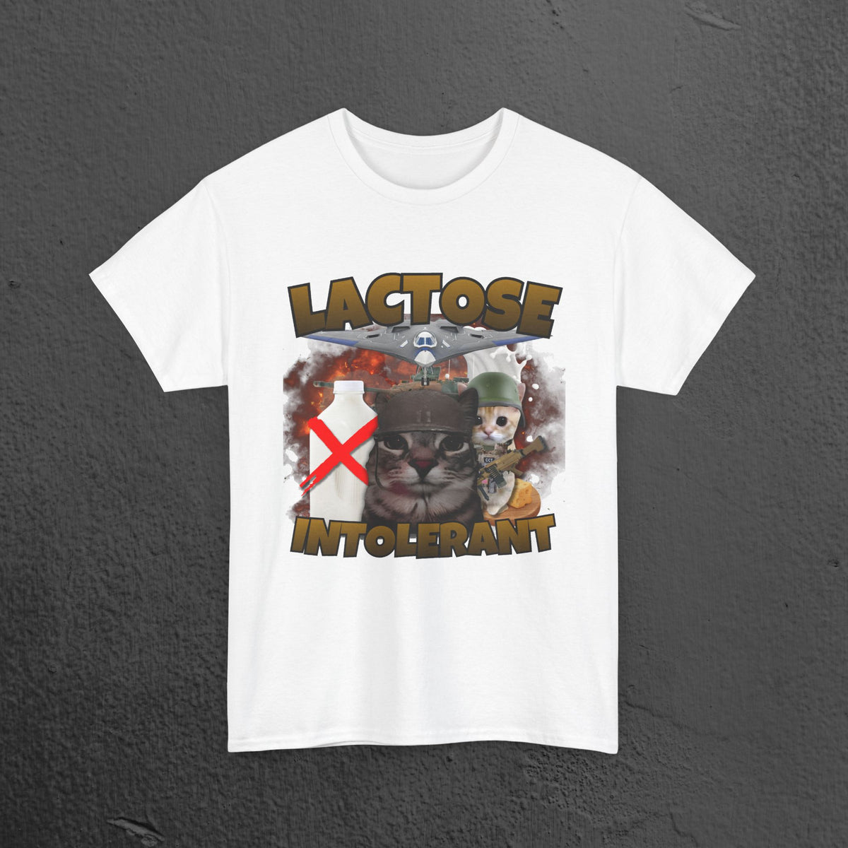 Lactose Intolerant Funny Cat Meme T-shirt, Stupid Gifts for Friends, Silly Cats Tee, Weird Tshirt, Cringey Tees, Unhinged