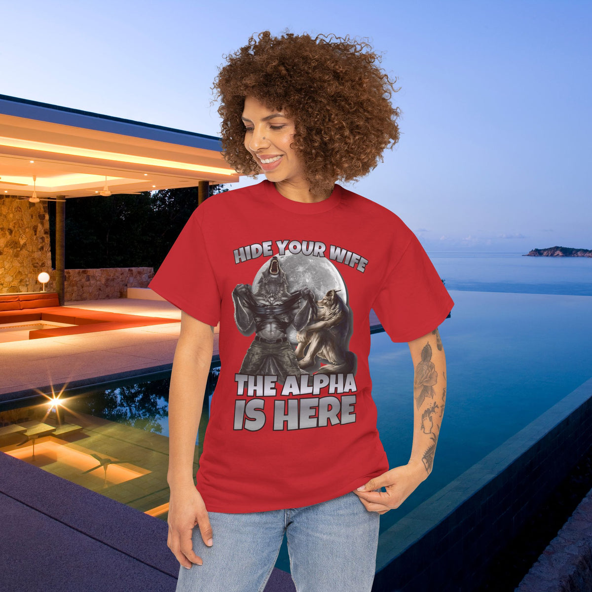 Hide your Wife The Alpha is Here - Cringe Inappropriate Graphic Tee, Alpha Wolf Meme T-Shirt, Funny Gift for Friends and Partners