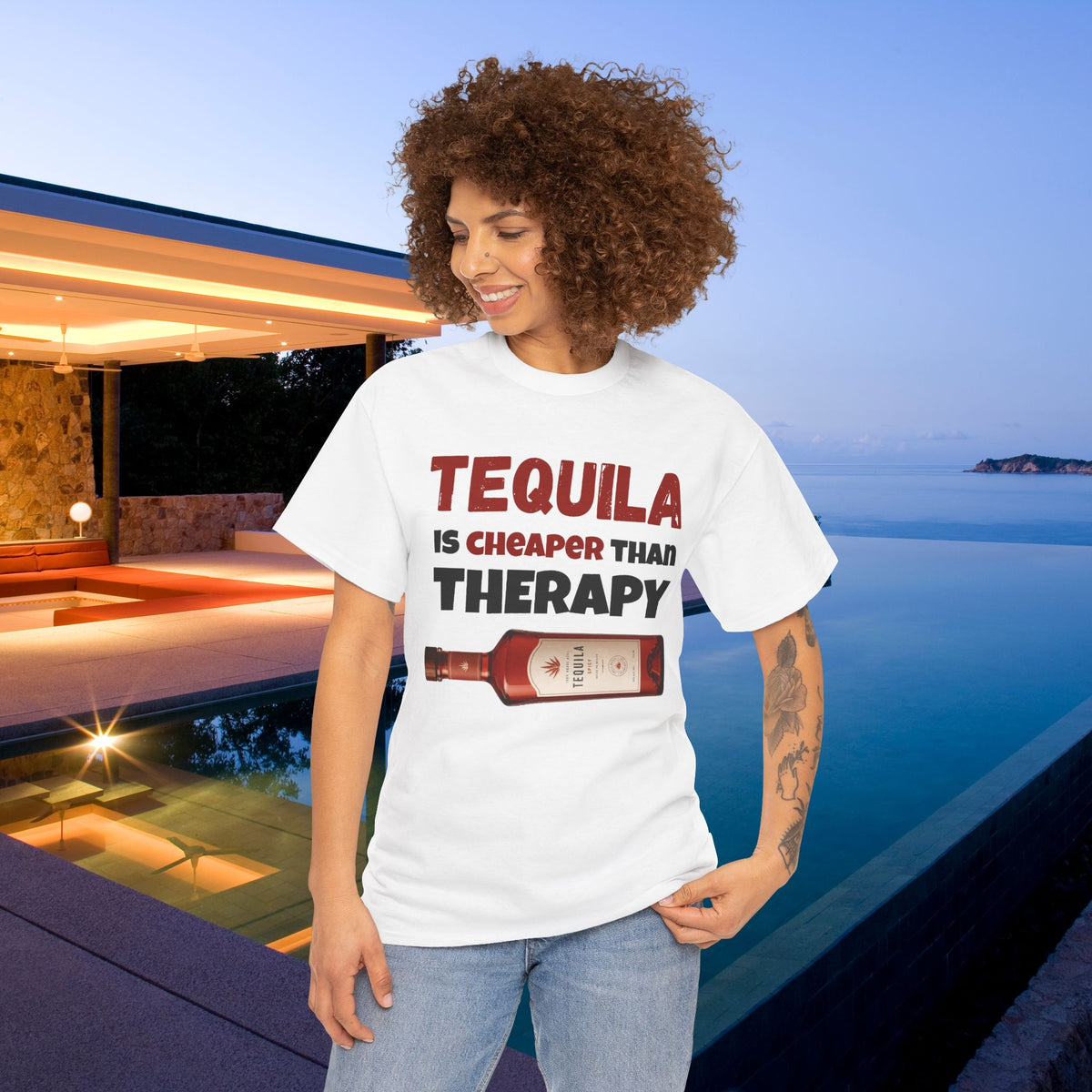 Tequila is cheaper than Therapy - Funny Graphic Alcohol Tee, Party Meme Shirt for Men and Women