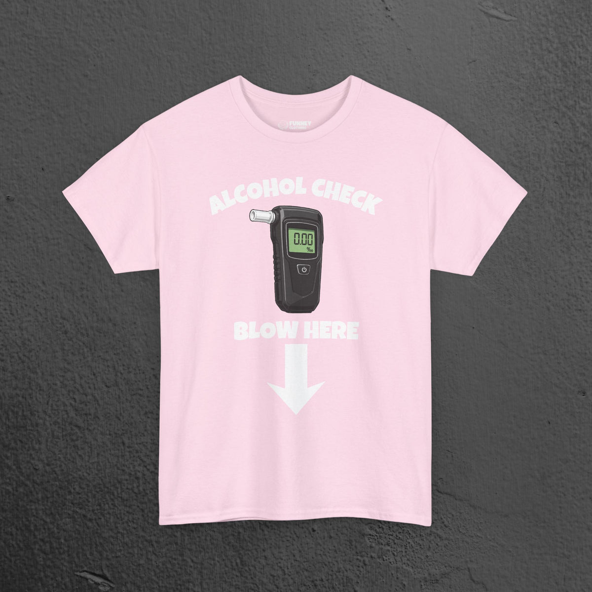 Alcohol Check, blow here - Funny Inappropriate Breathalyzer Graphic Tee, T-Shirt for Bachelor Party, Gift for Men