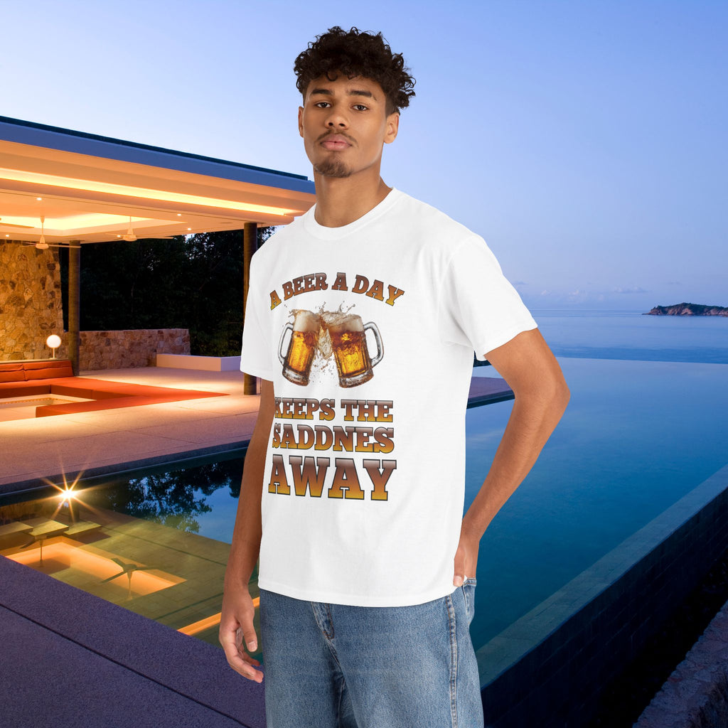 A beer a day keeps the sadness away - Funny Beer Alcohol Graphic Tee, Funny Alcohol Meme Tshirt