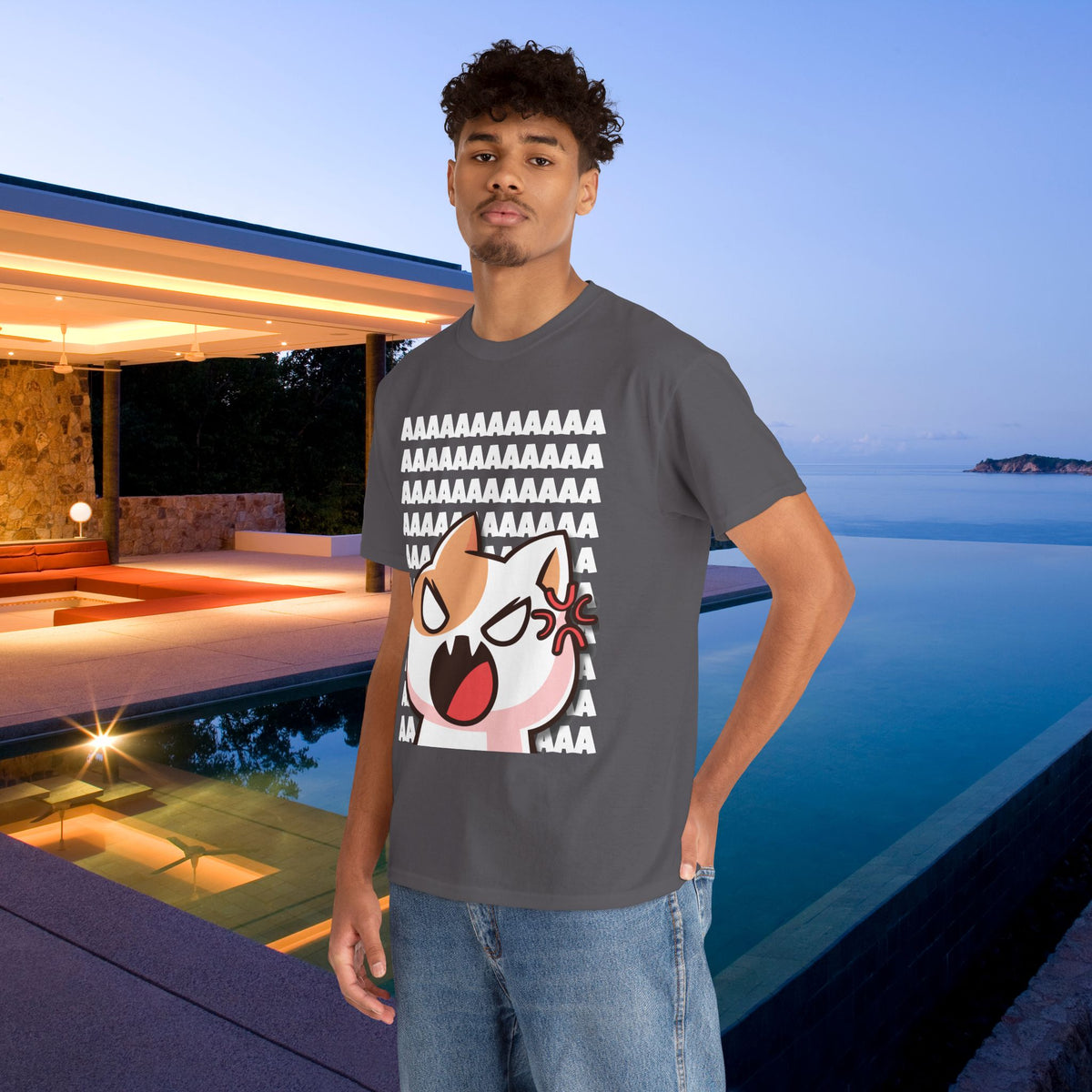 Funny Cat Screaming Meme Graphic T-shirt, Stupid Gifts for Friends, Silly Cats Tee, Weird Tshirt, Cringey Tees, Unhinged