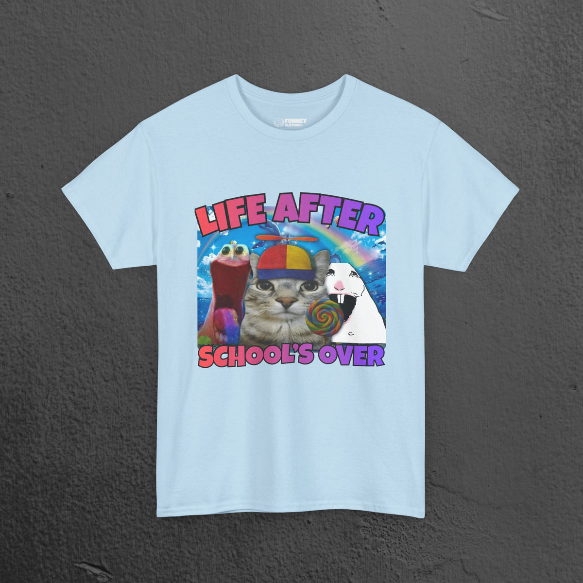 Life after School's Over Funny Meme Dreamcore Graphic T-shirt, Stupid Gifts for Friends, Silly Cats Tee, Weird Tshirt, Cringey Tees