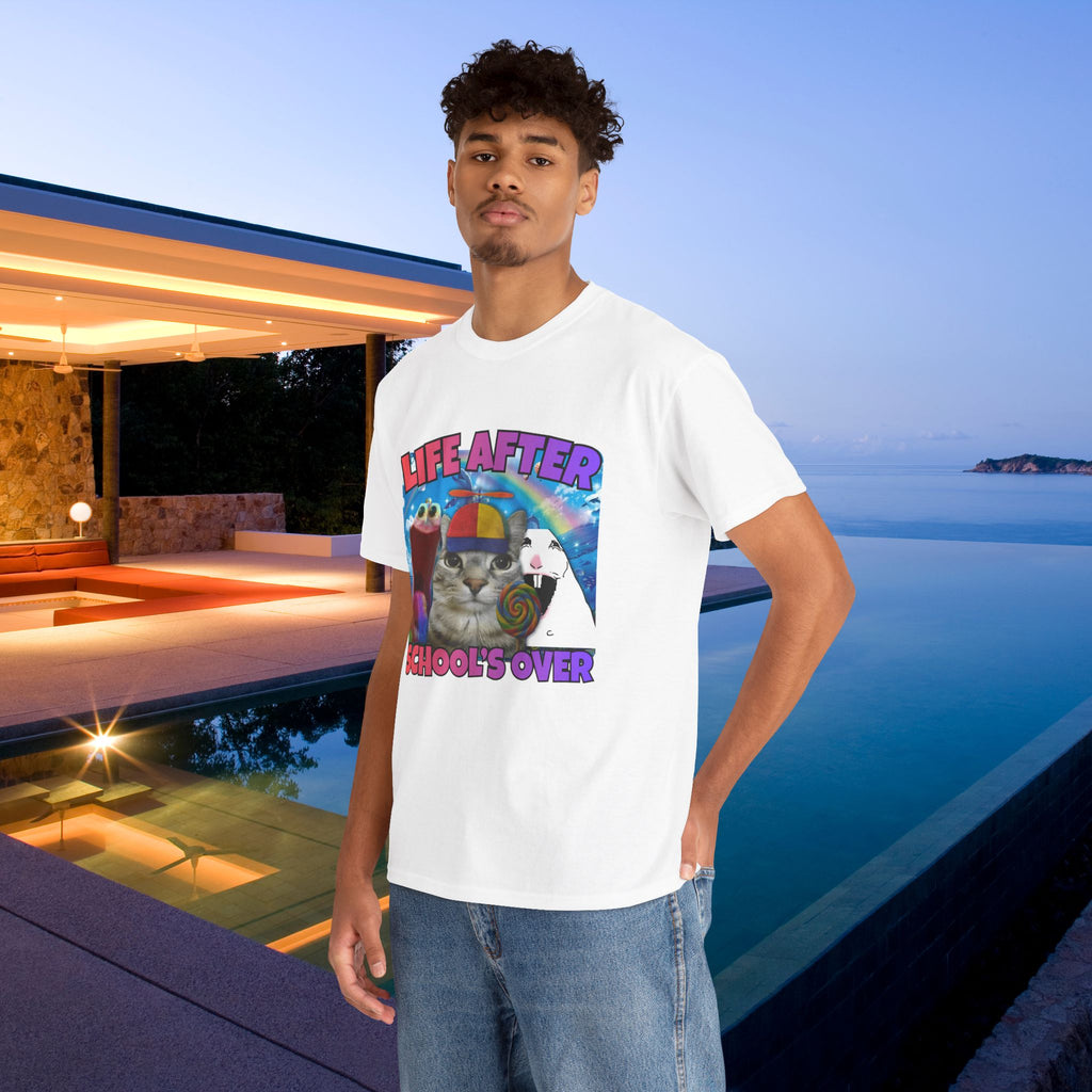 Life after School's Over Funny Meme Dreamcore Graphic T-shirt, Stupid Gifts for Friends, Silly Cats Tee, Weird Tshirt, Cringey Tees