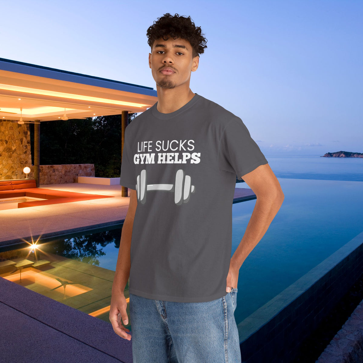 Life sucks, Gym helps - Funny Gym Meme Graphic Tee Shirt