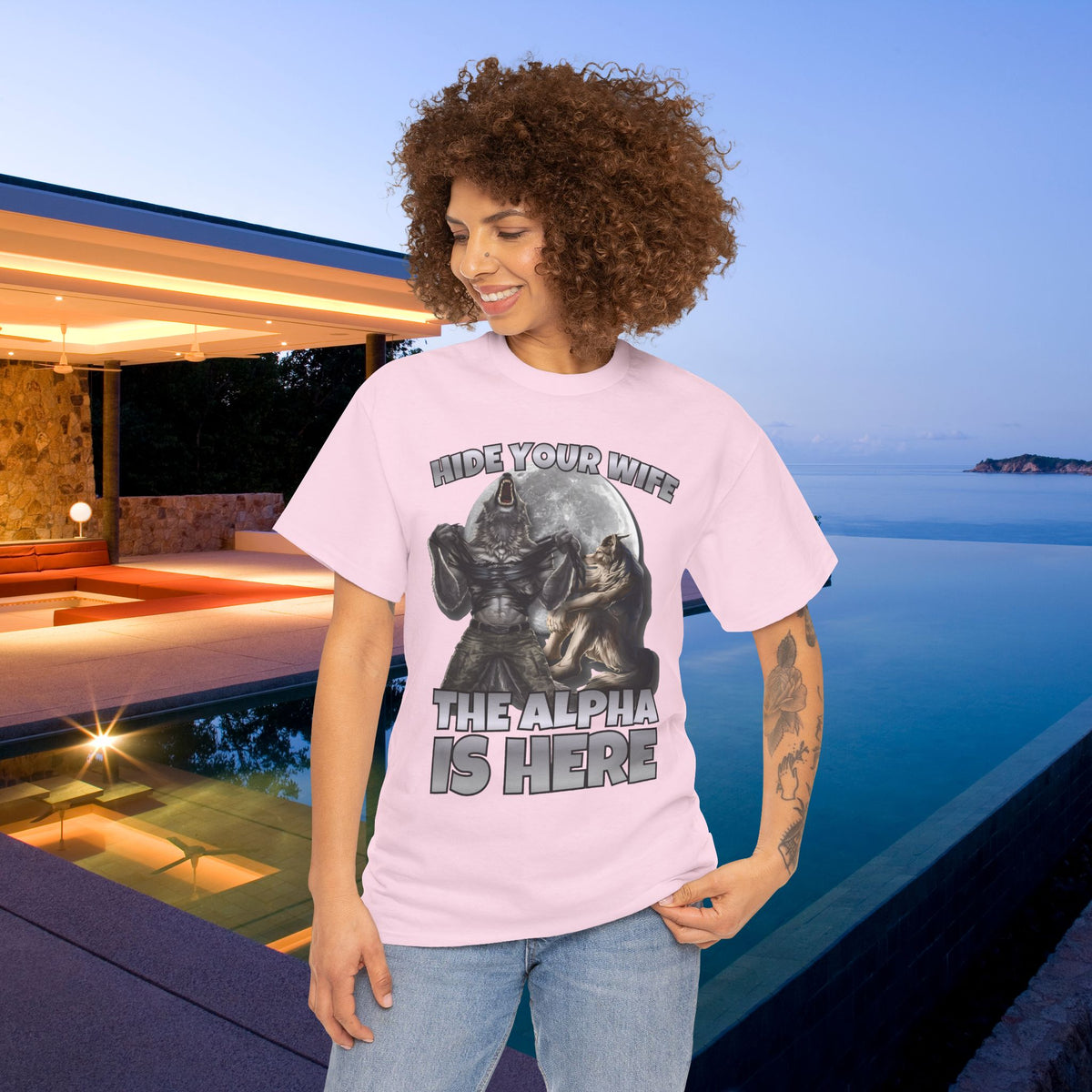 Hide your Wife The Alpha is Here - Cringe Inappropriate Graphic Tee, Alpha Wolf Meme T-Shirt, Funny Gift for Friends and Partners
