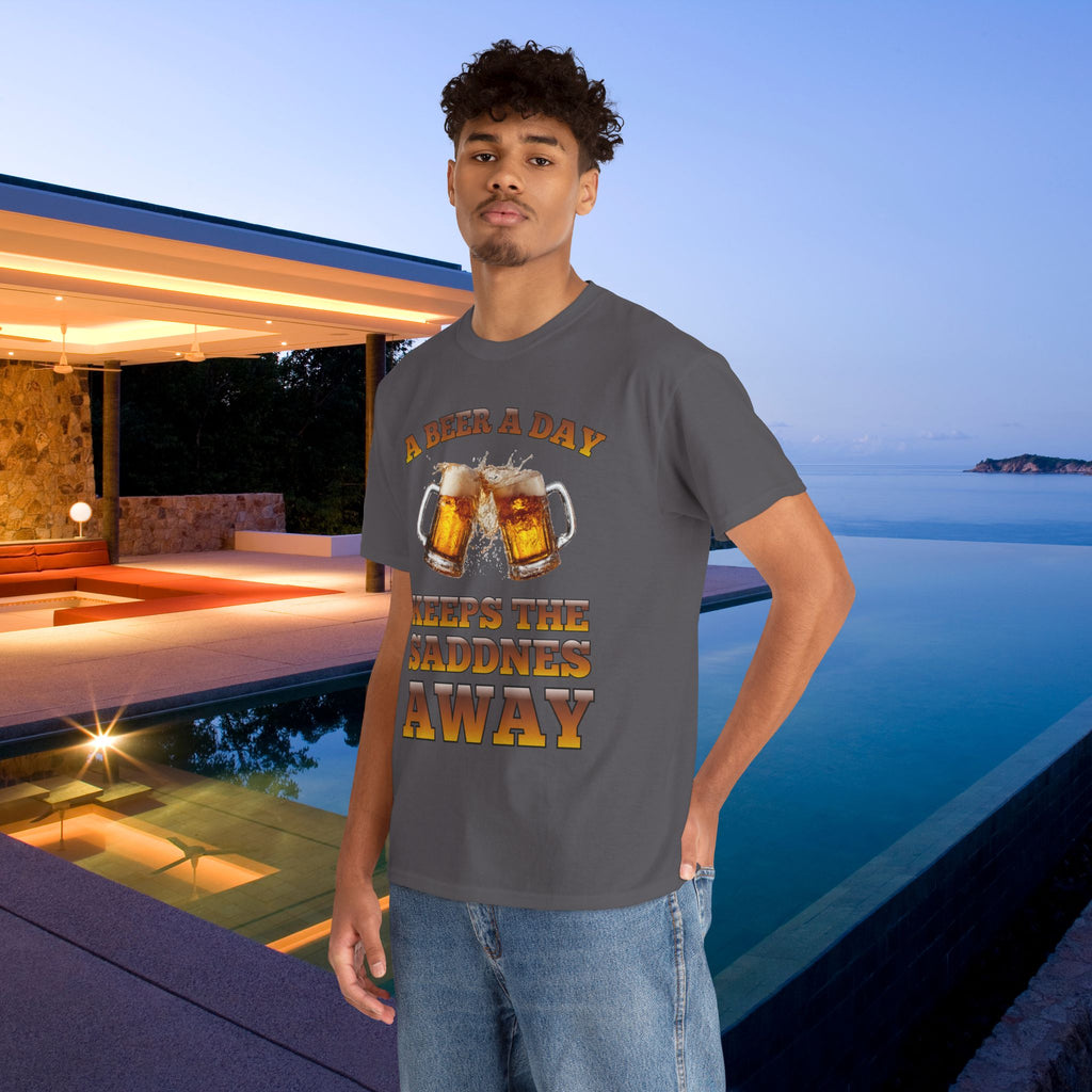 A beer a day keeps the sadness away - Funny Beer Alcohol Graphic Tee, Funny Alcohol Meme Tshirt