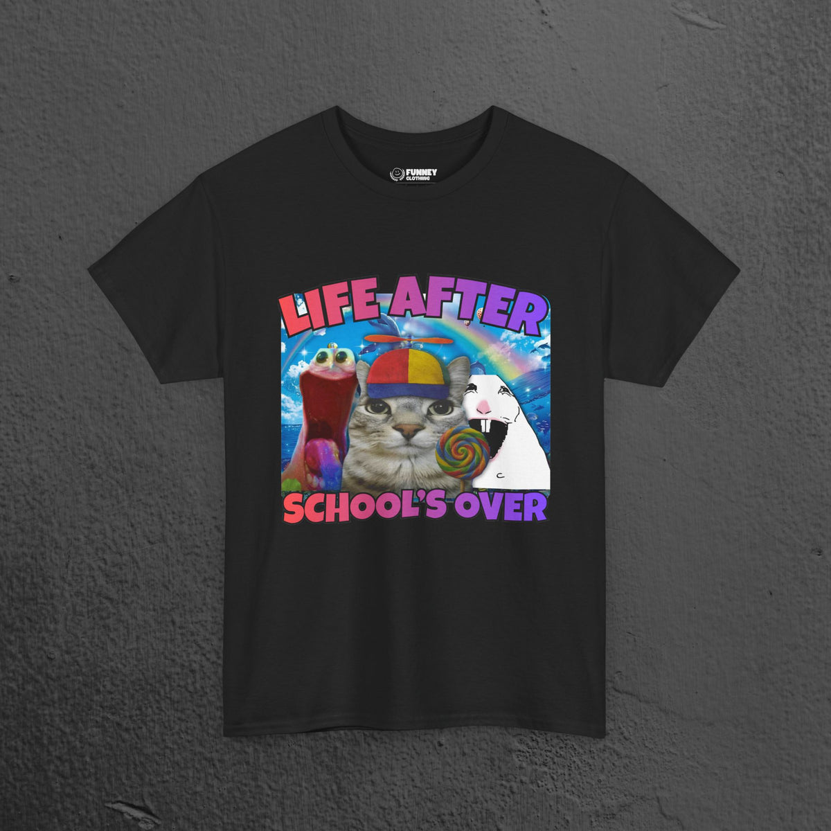 Life after School's Over Funny Meme Dreamcore Graphic T-shirt, Stupid Gifts for Friends, Silly Cats Tee, Weird Tshirt, Cringey Tees