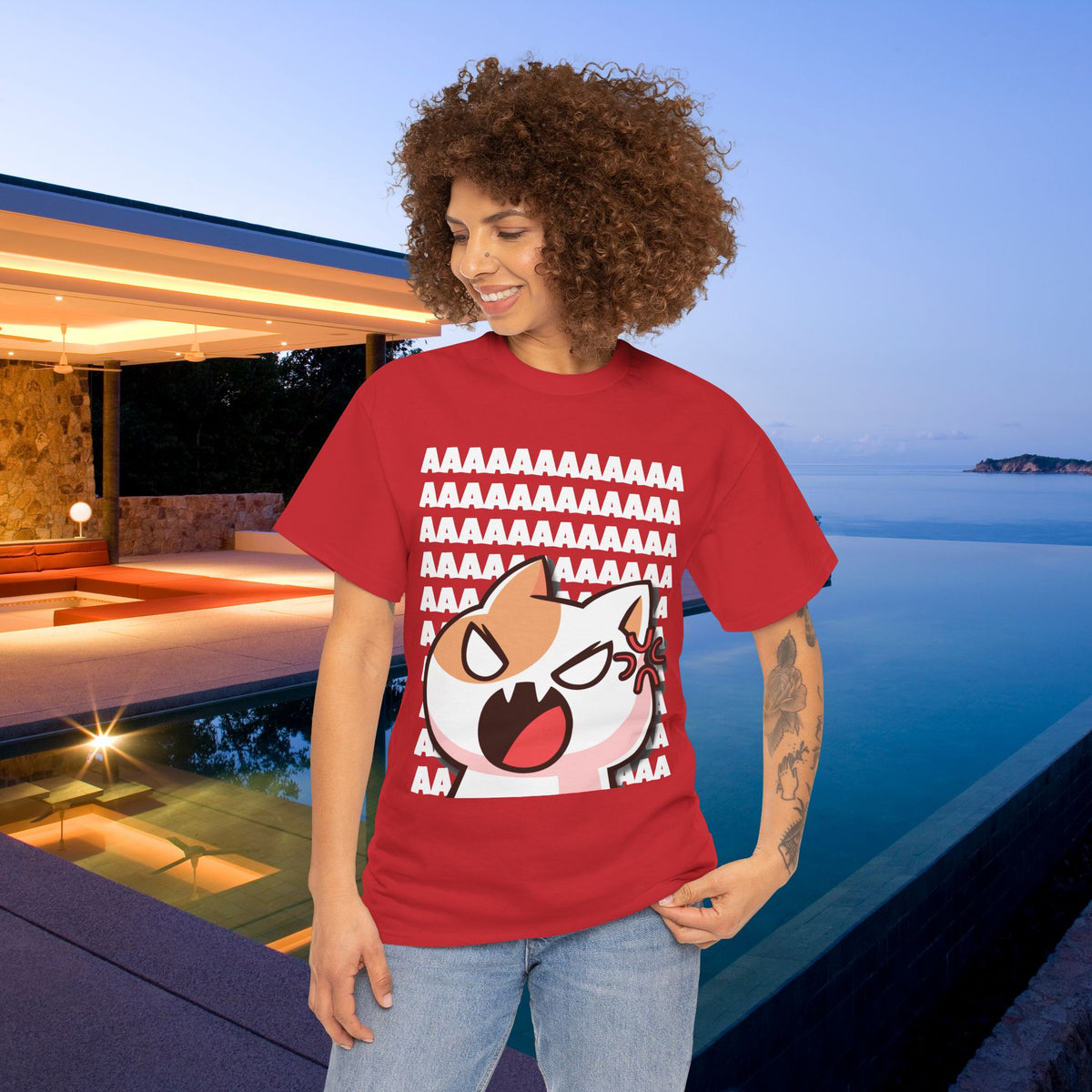Funny Cat Screaming Meme Graphic T-shirt, Stupid Gifts for Friends, Silly Cats Tee, Weird Tshirt, Cringey Tees, Unhinged