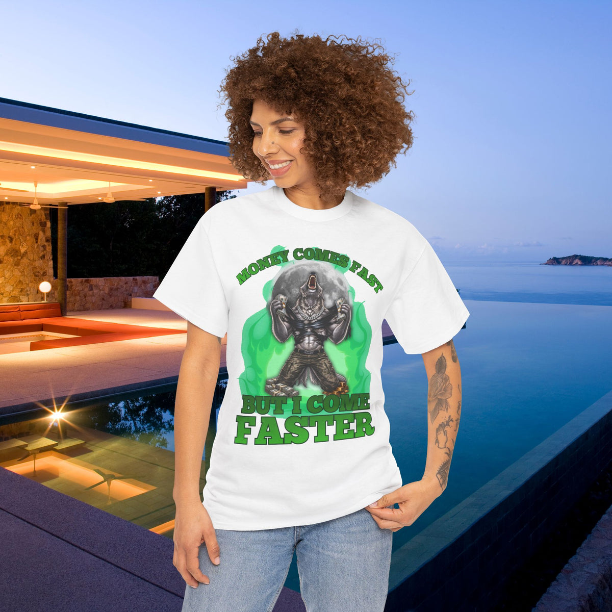 Money Comes Fast But I Come Faster - Cringe Inappropriate Graphic Tee, Alpha Wolf Meme T-Shirt, Funny Wealthy Shirt