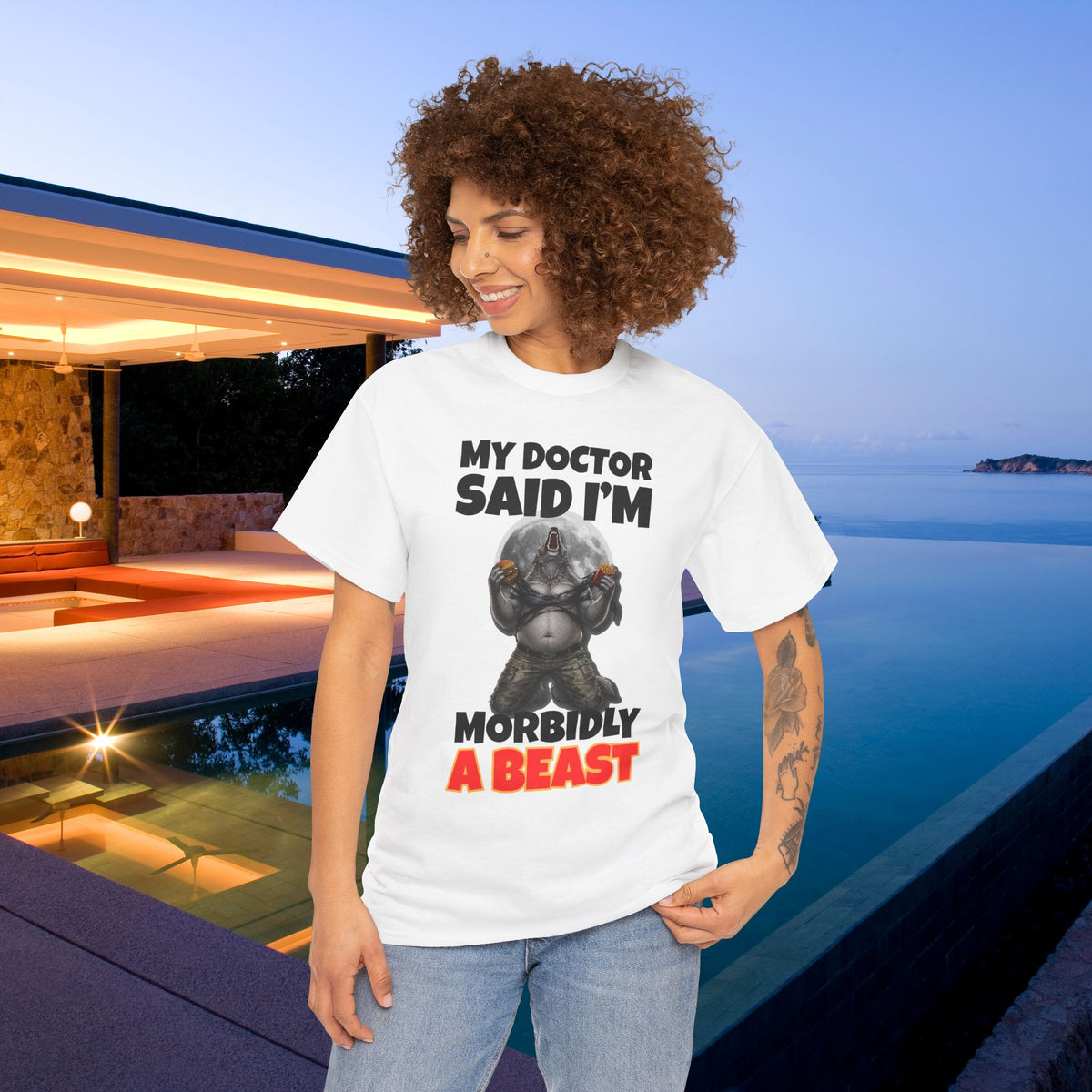 My Doctor said I'm morbidly a beast - Funny Graphic Tee Shirt, Meme Tshirt Gift for Friends