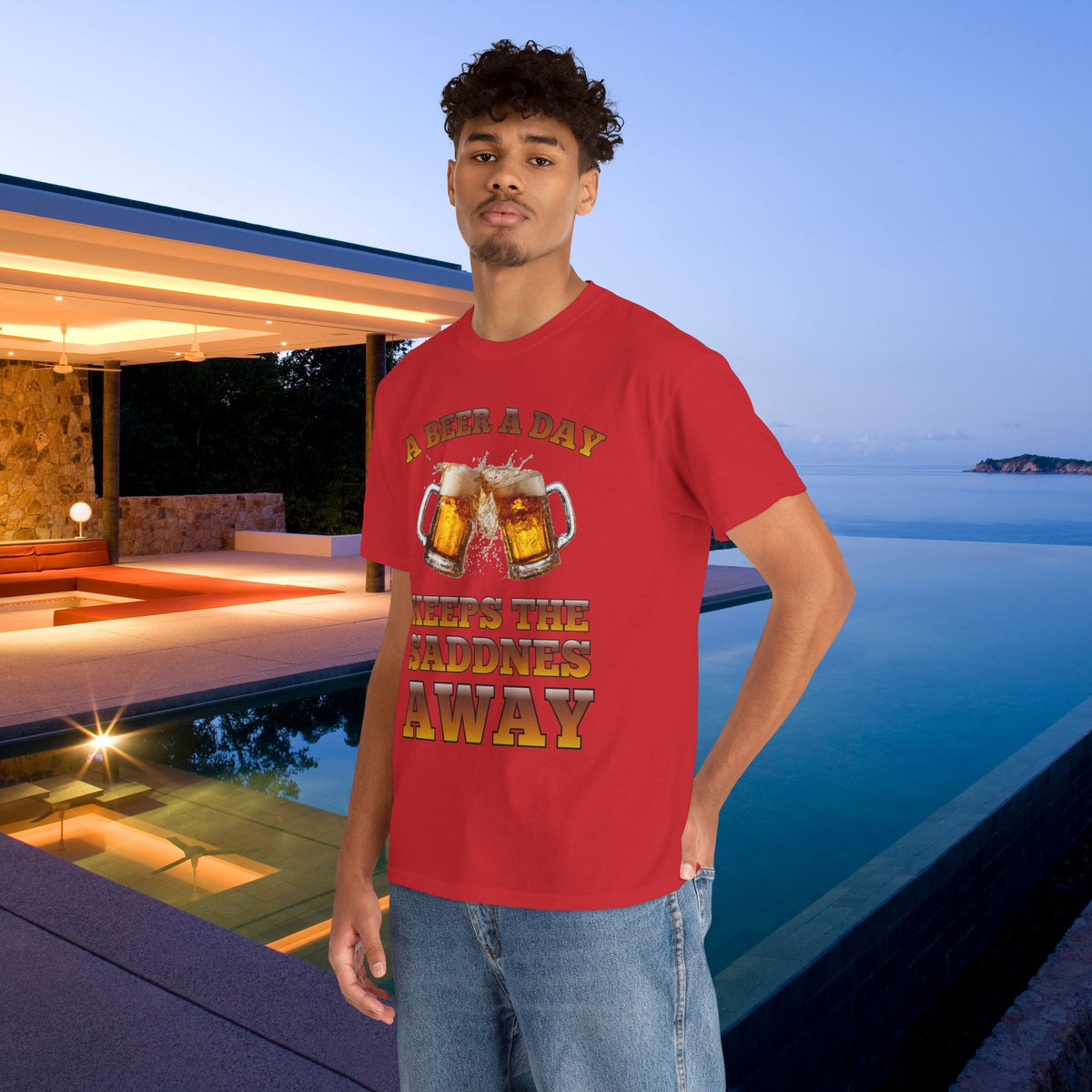 A beer a day keeps the sadness away - Funny Beer Alcohol Graphic Tee, Funny Alcohol Meme Tshirt