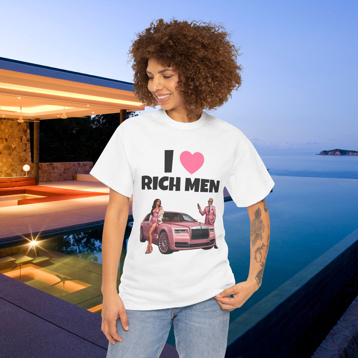 I Love Rich Men - Funny T-Shirt; Funny Shirt for Women; Funny Gift for Girlfriend/Women; Funny Luxury T-Shirt; Funny Bachelorette Shirt
