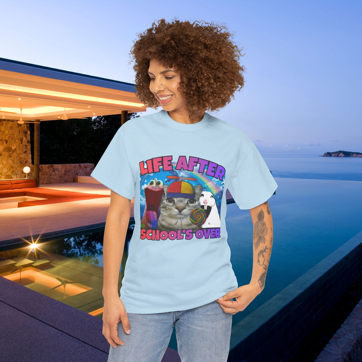 Life after School's Over Funny Meme Dreamcore Graphic T-shirt, Stupid Gifts for Friends, Silly Cats Tee, Weird Tshirt, Cringey Tees
