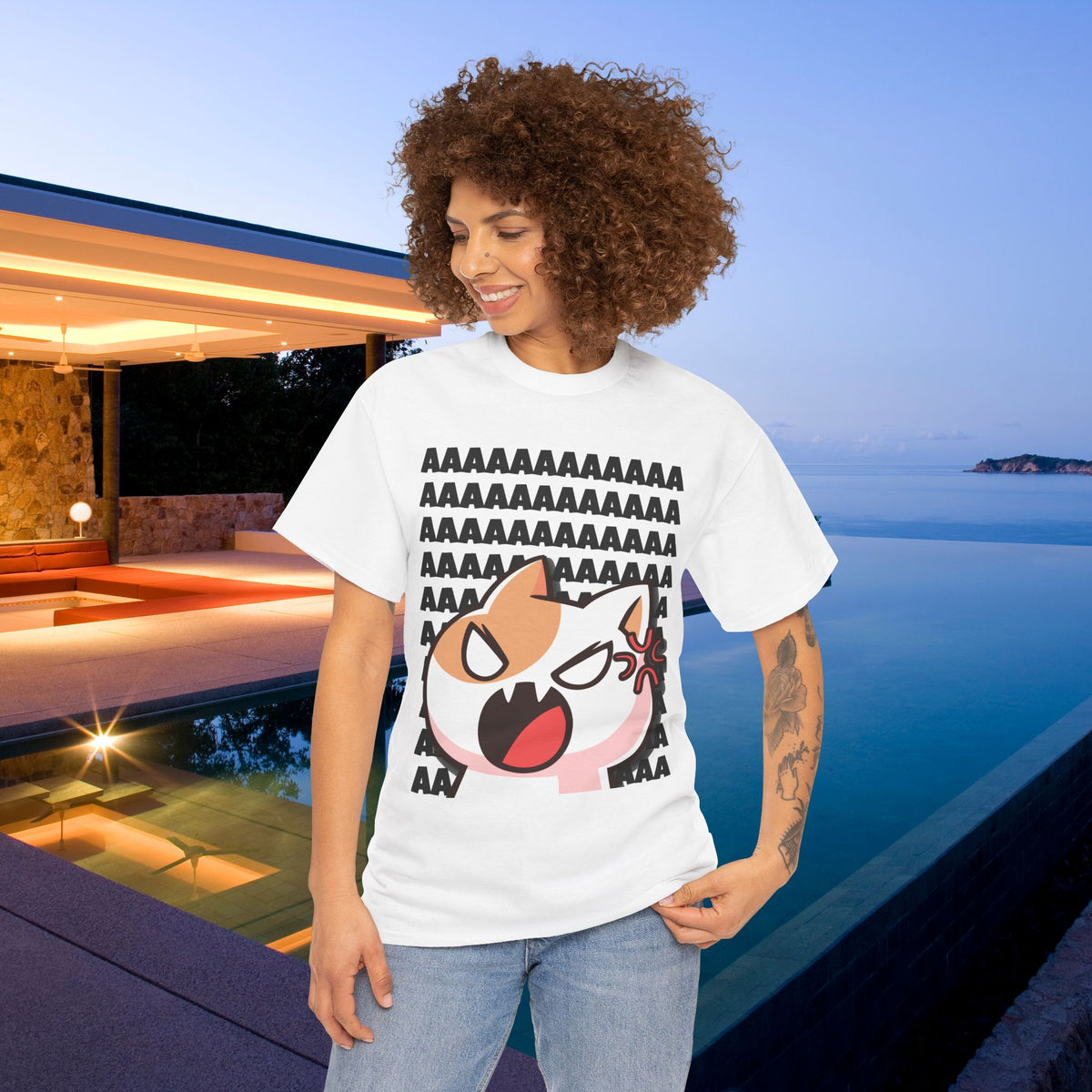 Funny Cat Screaming Meme Graphic T-shirt, Stupid Gifts for Friends, Silly Cats Tee, Weird Tshirt, Cringey Tees, Unhinged