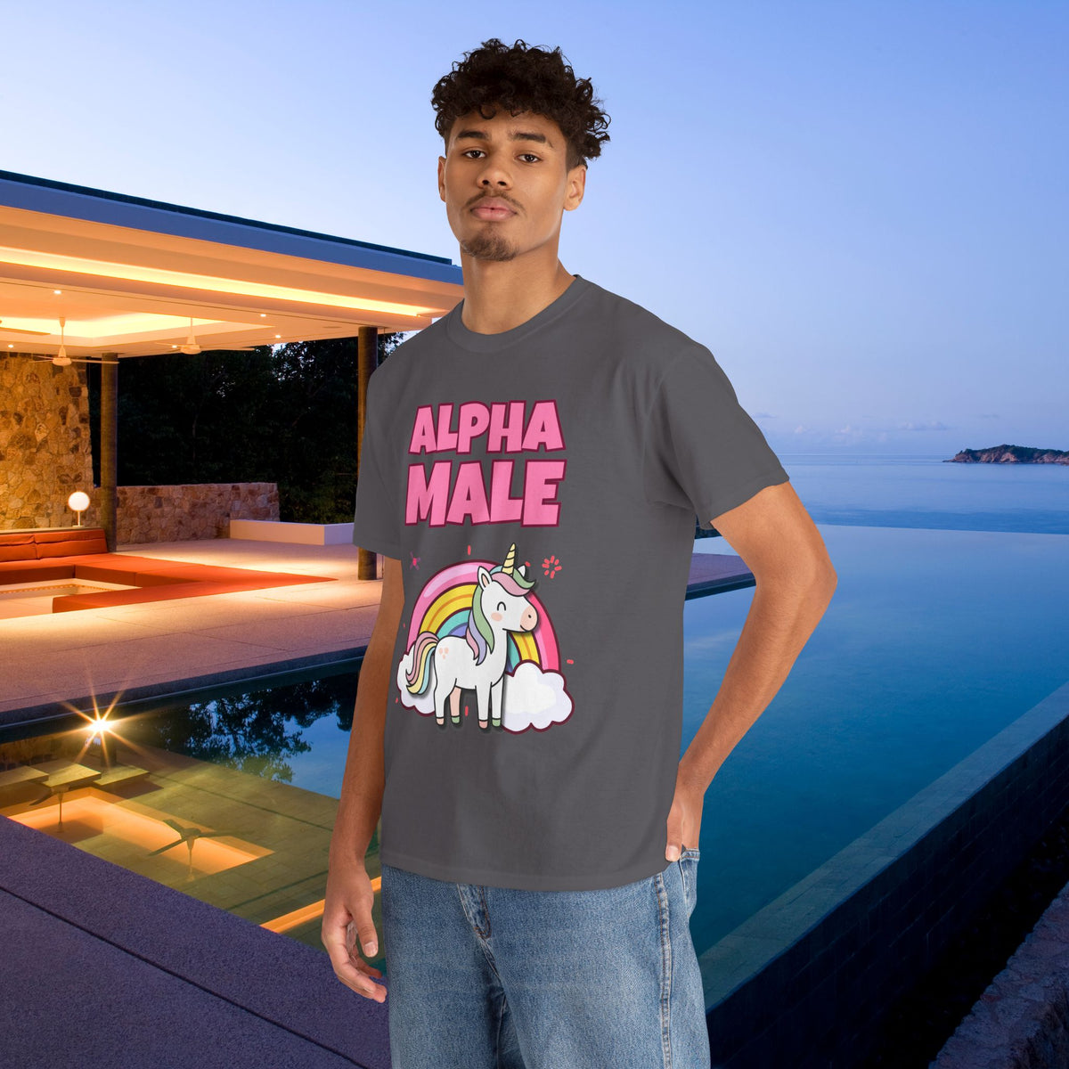 Alpha Male Ironic T-Shirt - Funny Ironic Graphic Tee, Rainbow Unicorn Shirt, Funny Meme Gift