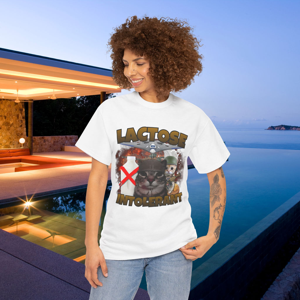 Lactose Intolerant Funny Cat Meme T-shirt, Stupid Gifts for Friends, Silly Cats Tee, Weird Tshirt, Cringey Tees, Unhinged