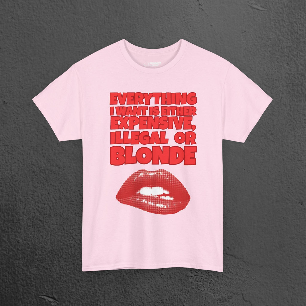 Everything I want is either expensive, illegal or blonde - Funny Romantic Graphic Tee Shirt, Cute Gift for Girlfriend/Boyfriend or Friends