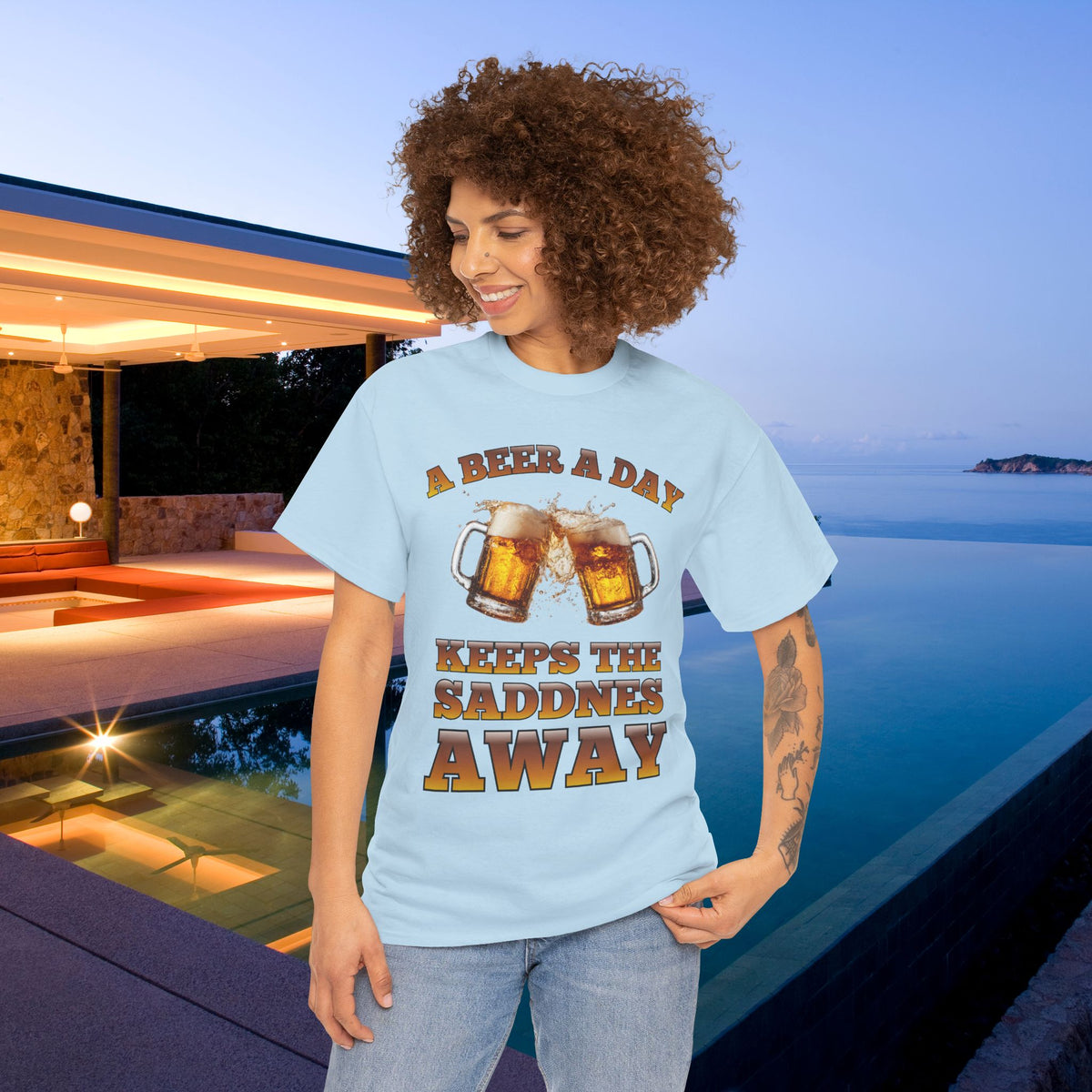 A beer a day keeps the sadness away - Funny Beer Alcohol Graphic Tee, Funny Alcohol Meme Tshirt