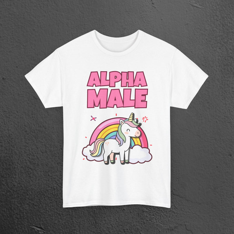 Alpha Male Ironic T-Shirt - Funny Ironic Graphic Tee, Rainbow Unicorn Shirt, Funny Meme Gift