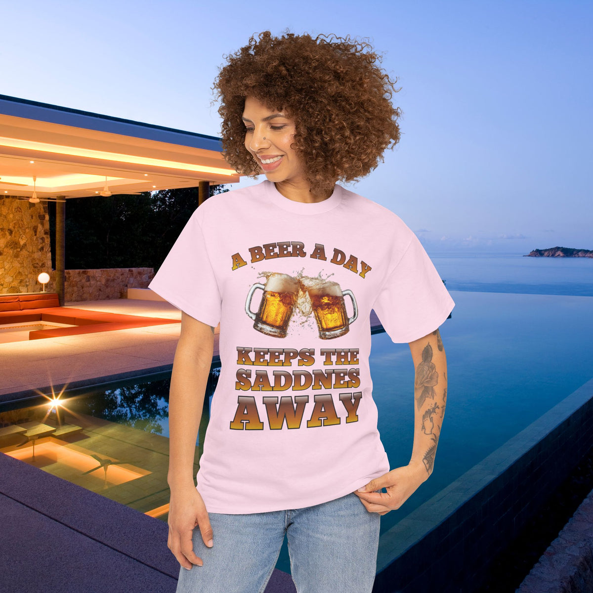 A beer a day keeps the sadness away - Funny Beer Alcohol Graphic Tee, Funny Alcohol Meme Tshirt