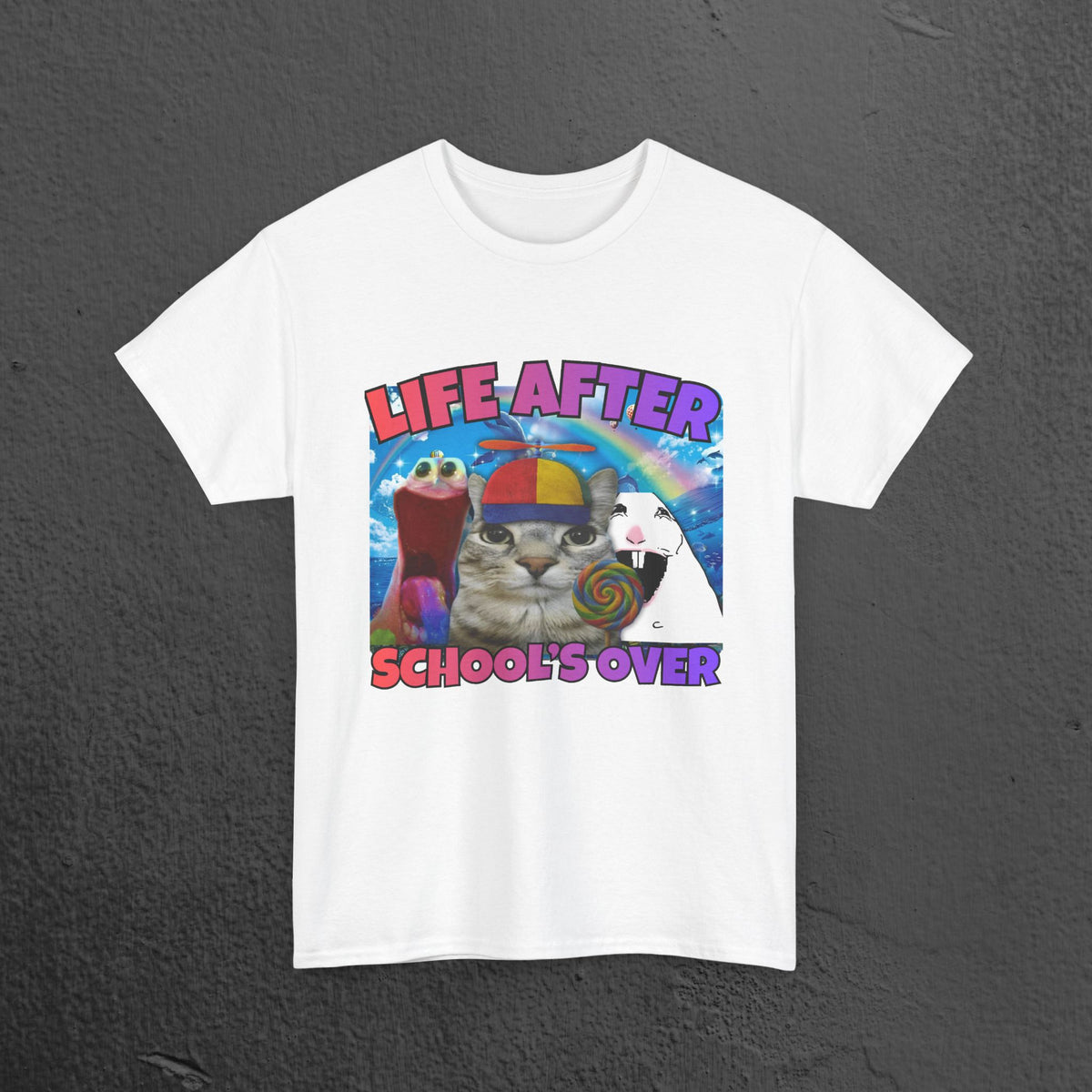 Life after School's Over Funny Meme Dreamcore Graphic T-shirt, Stupid Gifts for Friends, Silly Cats Tee, Weird Tshirt, Cringey Tees