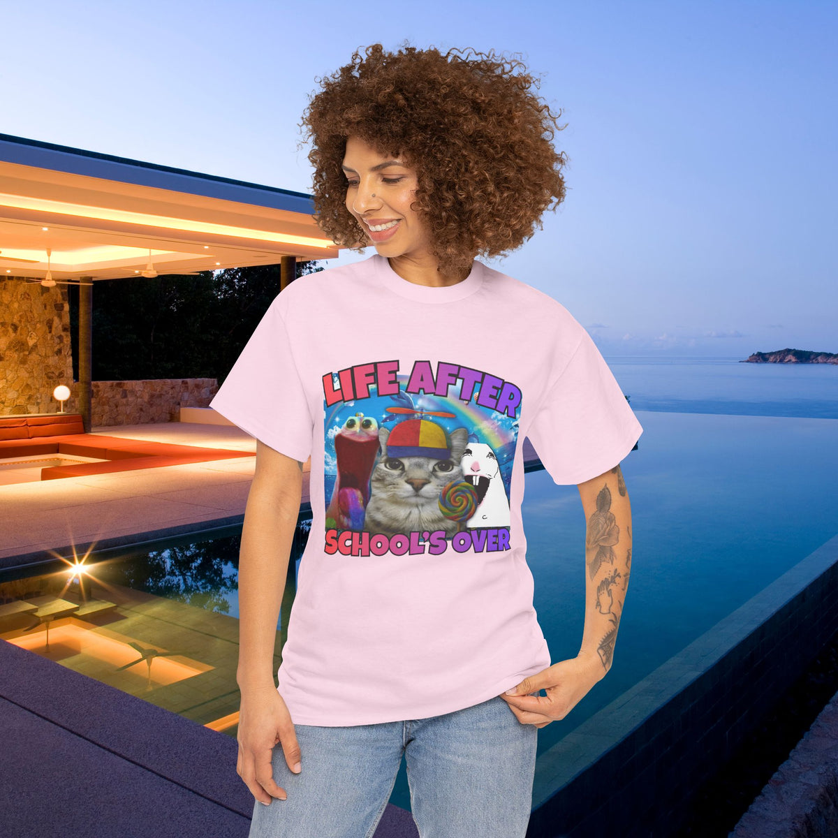 Life after School's Over Funny Meme Dreamcore Graphic T-shirt, Stupid Gifts for Friends, Silly Cats Tee, Weird Tshirt, Cringey Tees