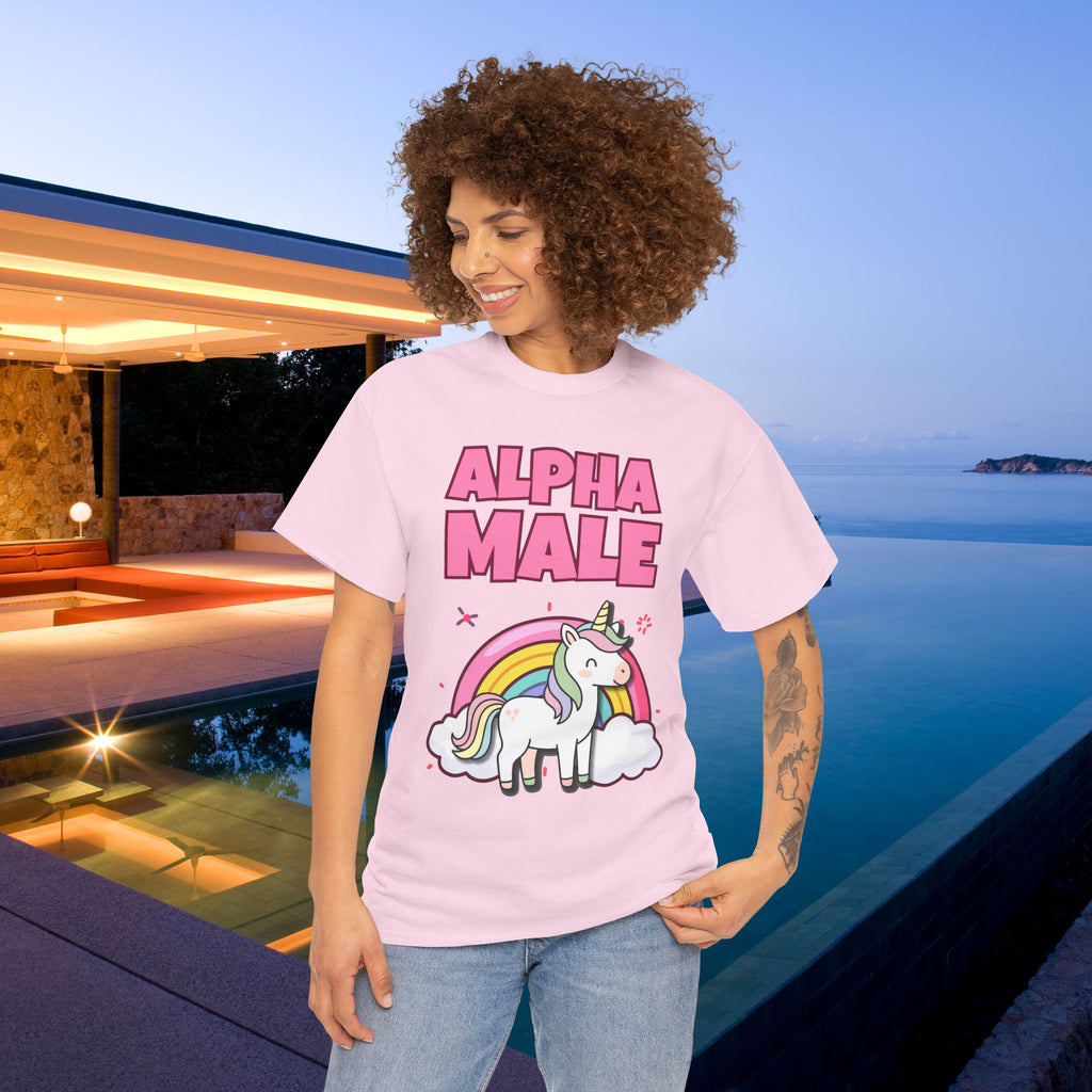 Alpha Male Ironic T-Shirt - Funny Ironic Graphic Tee, Rainbow Unicorn Shirt, Funny Meme Gift