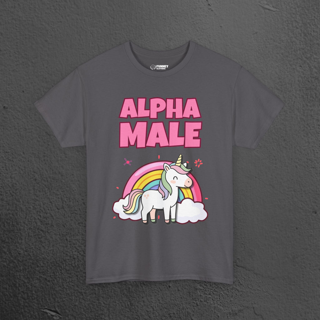 Alpha Male Ironic T-Shirt - Funny Ironic Graphic Tee, Rainbow Unicorn Shirt, Funny Meme Gift