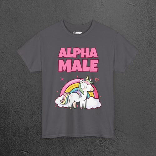Alpha Male Ironic T-Shirt - Funny Ironic Graphic Tee, Rainbow Unicorn Shirt, Funny Meme Gift