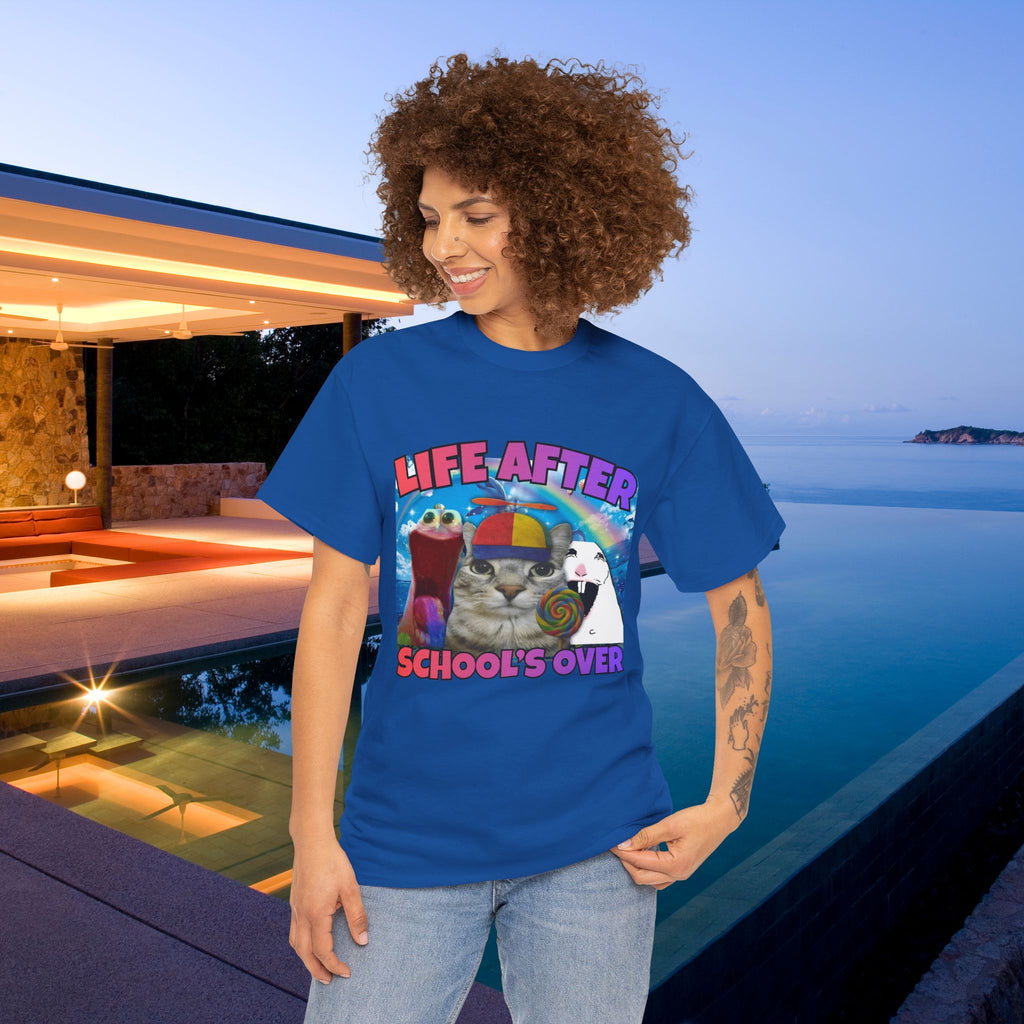 Life after School's Over Funny Meme Dreamcore Graphic T-shirt, Stupid Gifts for Friends, Silly Cats Tee, Weird Tshirt, Cringey Tees