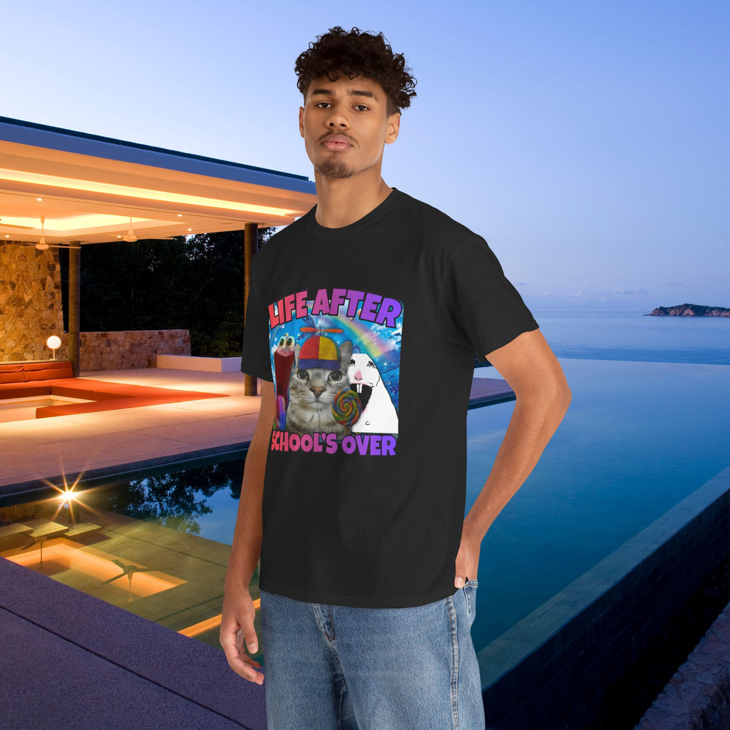 Life after School's Over Funny Meme Dreamcore Graphic T-shirt, Stupid Gifts for Friends, Silly Cats Tee, Weird Tshirt, Cringey Tees