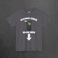 Alcohol Check, blow here - Funny Inappropriate Breathalyzer Graphic Tee, T-Shirt for Bachelor Party, Gift for Men